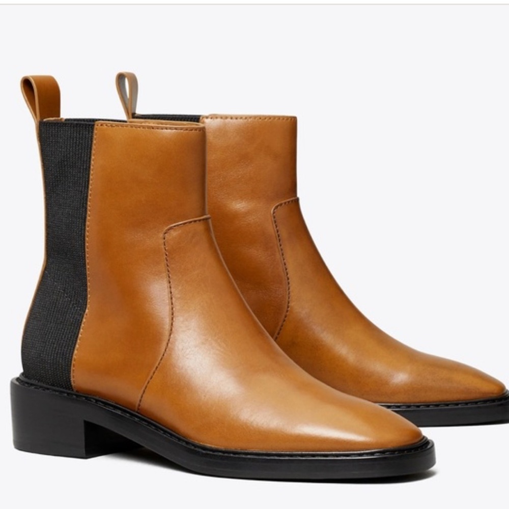 Tory Burch Chelsea Bonnie Brown / Perfect Black Ankle Boots 7.5 w/dust bag